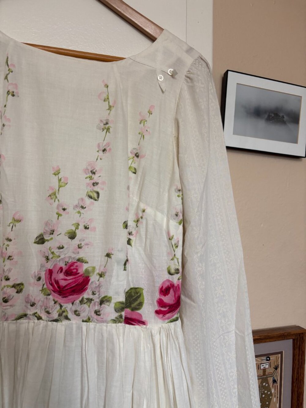 Vintage Pink Roses Floral Long Sleeve Midi Dress - Picture 6 of 8